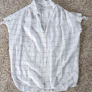 Madewell White Checkered Button-Up Blouse